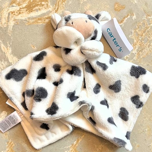 Carter's Plush Cuddle Cow Security Blanket Black White Spots Lovey NWT - Picture 2 of 4